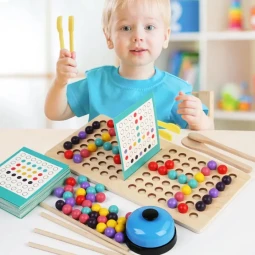 Ball Battle Wooden Game — Balls, Tweezers, Spoons and Chopsticks, 48 Cards, Age 3+